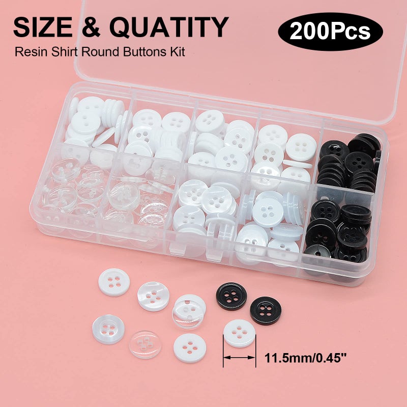 OELFFOW 200Pcs Resin Buttons Children's Sweater Shirt Sewing Buttons  11.5mm Transparent Round 4-Hole Buttons Decorative Button Accessories with Storage Box  for Variety Clothing Sewing  DIY Craft - Image 2